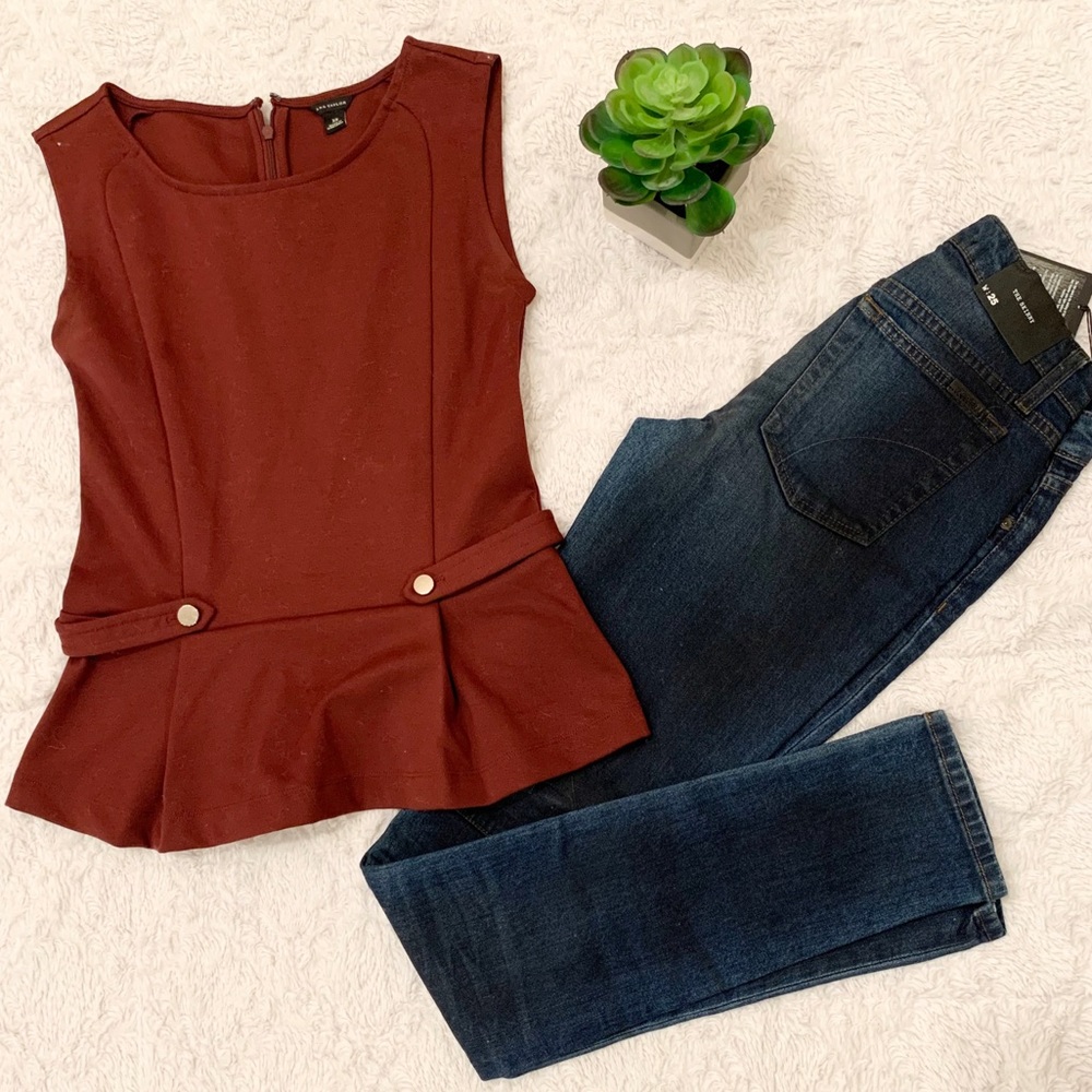 Ann Taylor burgundy sleeveless peplum top - Picture 2 of 3